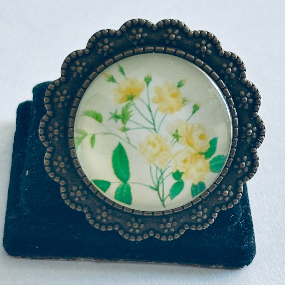 Vintage Floral Print Victorian Style Adjustable Ring, Handmade, NWT
